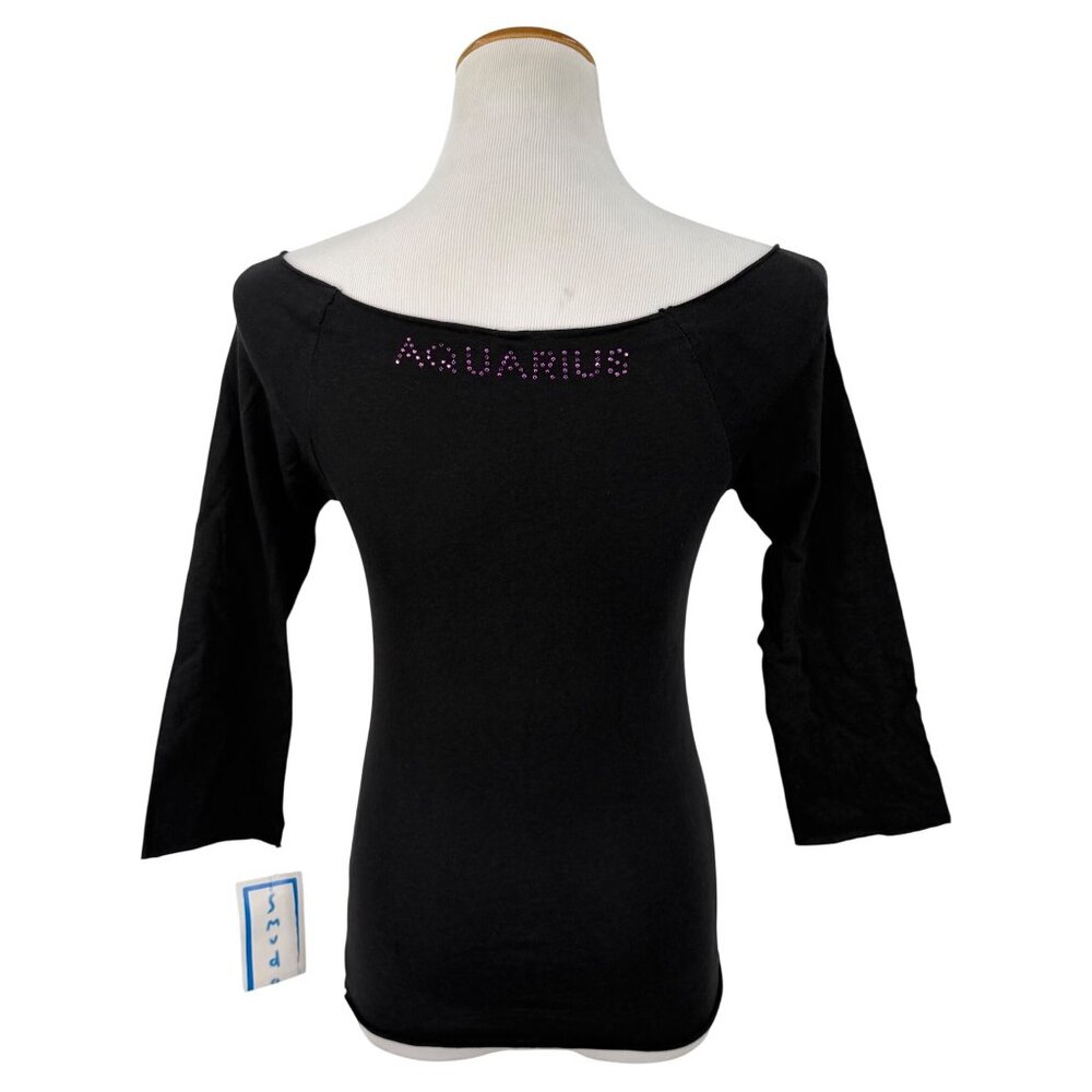 Vtg 90s NWT Smudge Black Studded Aquarius Tee | Dark Academia Grunge Y2K Indie M - Picture 8 of 13